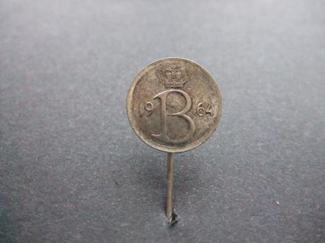 Belgische frank munt als speld 1964